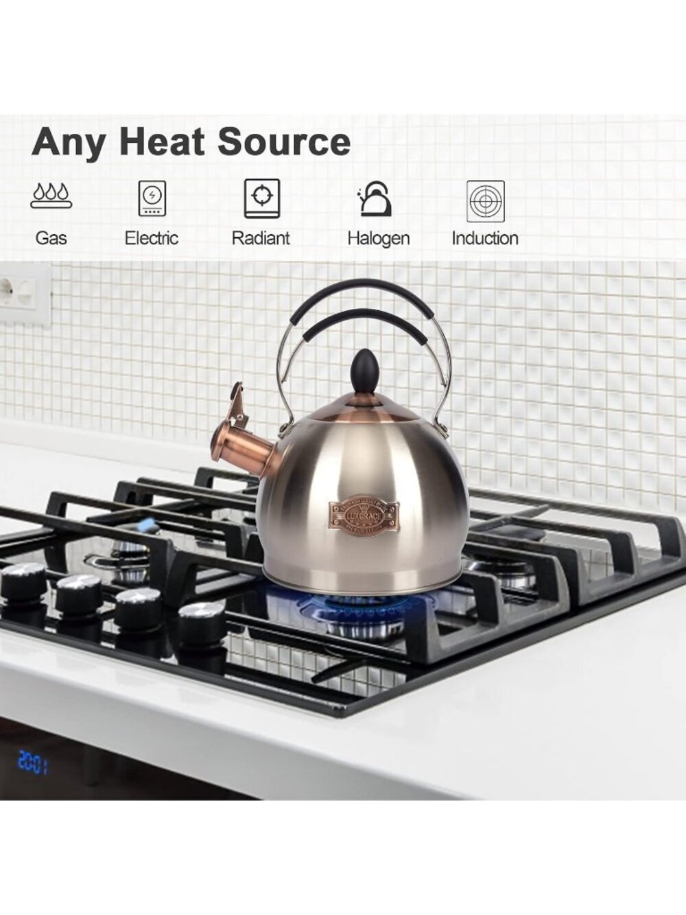 2.6 Quart Silver Stainless Steel Kitchen Tea kettle Whistling Stovetop Induction - Picture 2 of 6